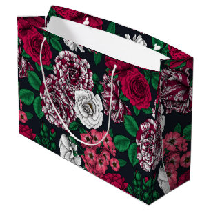 Red, white and bi-color Roses with green leaves Große Geschenktüte