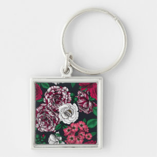 Red, white and bi-color Roses with green leaves Schlüsselanhänger