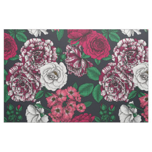 Red, white and bi-color Roses with green leaves Stoff