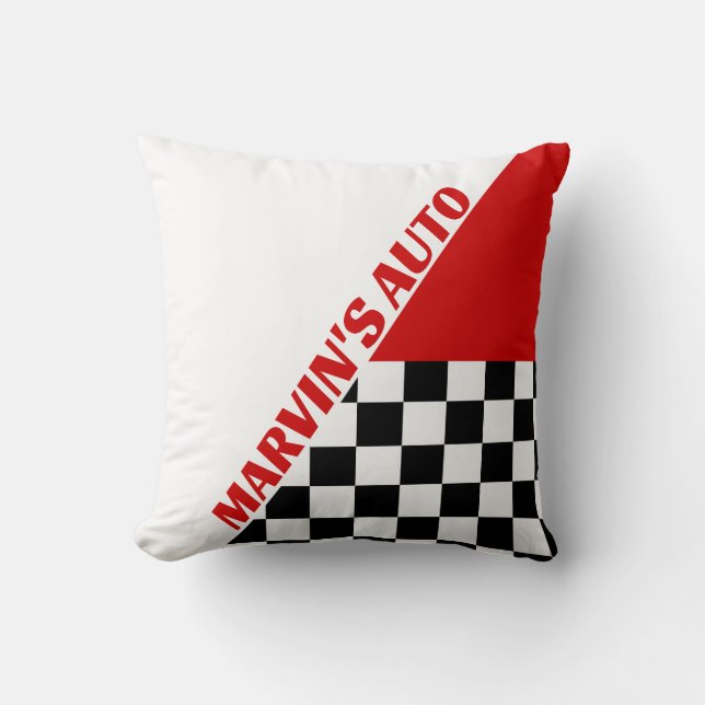 Red White and Black Checkerd Racing Thema und Name Kissen (Vorderseite)