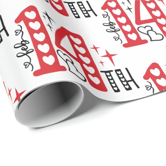 Red White and Black Feb. 14. Word Art Geschenkpapier (Rolleneckpunkt)