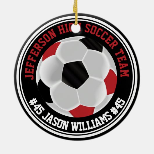 Red, White and Black Soccer ⚽ Keramik Ornament (Hinten)