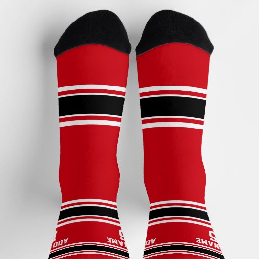 Red White and Black Sport Jersey - Name Number Socken (Oben)