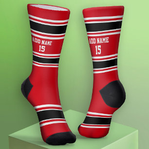 Red White and Black Sport Jersey - Name Number Socken