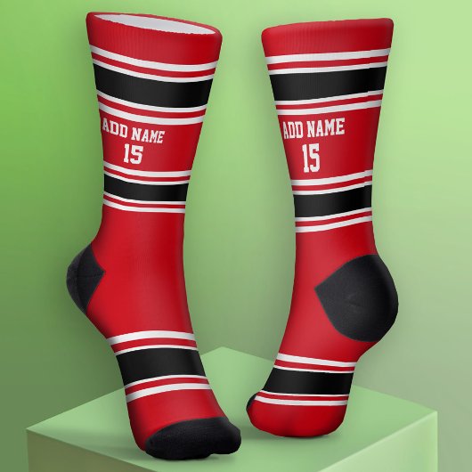 Red White and Black Sport Jersey - Name Number Socken