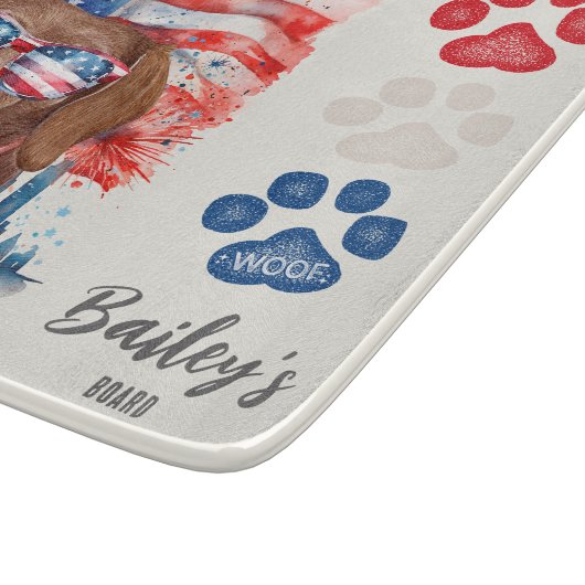 Red White and Blue 4. Juli Brown Dackel Hund Schneidebrett (Ecke)