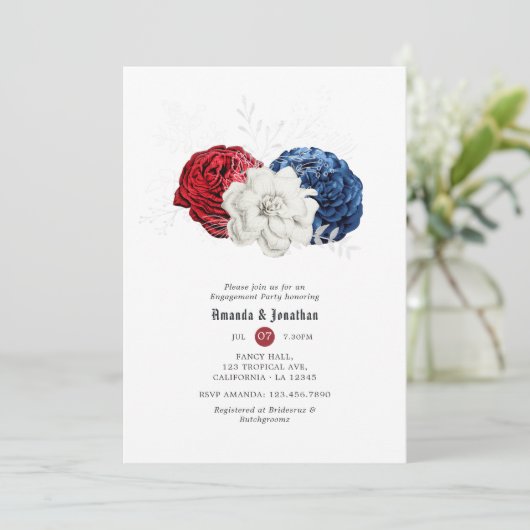 Red White and Blue 4. Juli Engagement Party Einladung (Stehend Vorderseite)