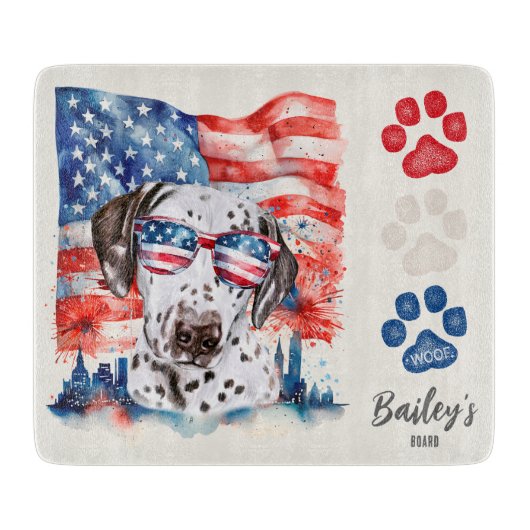 Red White and Blue 4. Juli Funny Dalmatiner Dog Schneidebrett (Vorderseite)