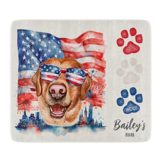 Red White and Blue 4. Juli Funny Labrador Hund Schneidebrett (Vorderseite)
