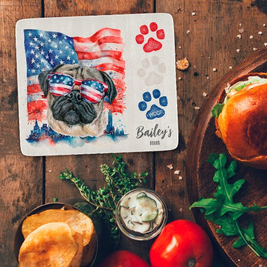 Red White and Blue 4. Juli Funny Mops Dog Schneidebrett