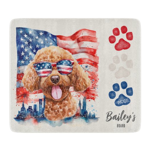 Red White and Blue 4. Juli Funny Poodle Dog Schneidebrett (Vorderseite)
