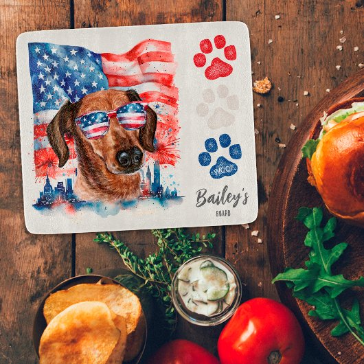 Red White and Blue 4. Juli Niedliche Dackel Hund Schneidebrett