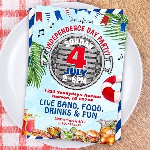 Red White and Blue 4. Juli Pool Party GRILLEN Einladung