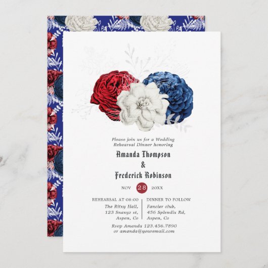 Red White and Blue 4. Juli Probe Dinner Einladung (Vorne/Hinten)