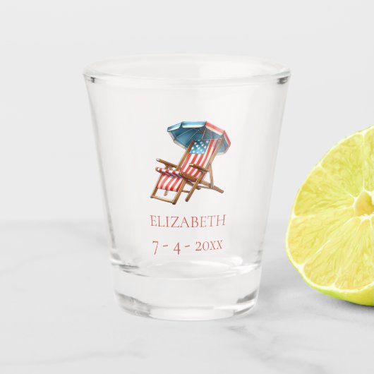 Red White and Blue 4. Juli Strandstuhl Schnapsglas (Vorderseite)