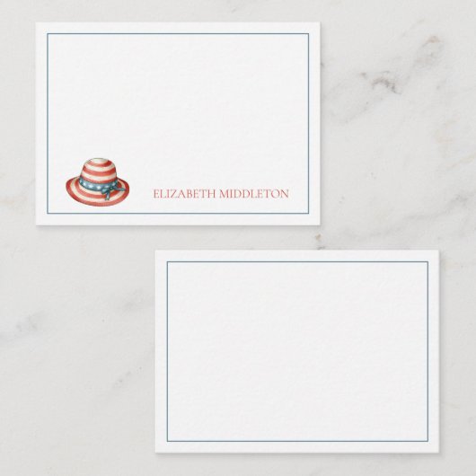 Red White and Blue 4. Juli Sunhat Mitteilungskarte (Vorne/Hinten)