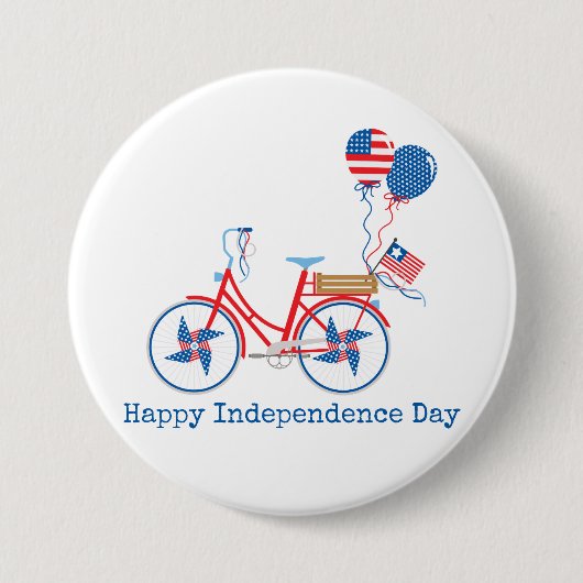 Red White and Blue 4. Juli Whimsical Bicycle Button (Vorderseite)