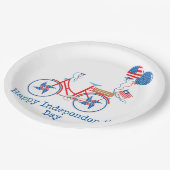 Red White and Blue 4. Juli Whimsical Bicycle Pappteller (Schrägansicht)
