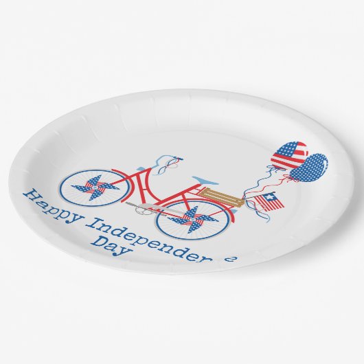 Red White and Blue 4. Juli Whimsical Bicycle Pappteller (Schrägansicht)