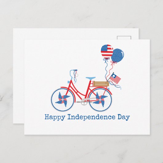 Red White and Blue 4. Juli Whimsical Bicycle Postkarte (Vorne/Hinten)