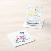 Red White and Blue 4. Juli Whimsical Bicycle Rechteckiger Pappuntersetzer (Vor Ort)