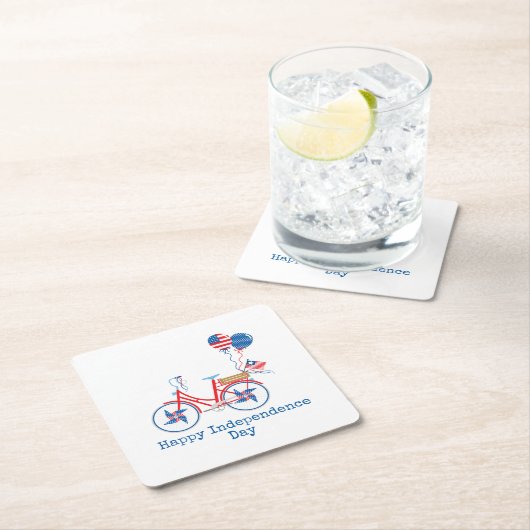 Red White and Blue 4. Juli Whimsical Bicycle Rechteckiger Pappuntersetzer (Vor Ort)