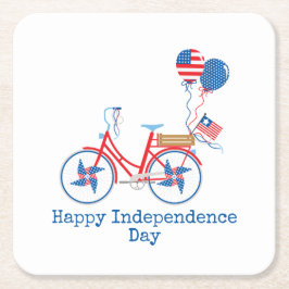 Red White and Blue 4. Juli Whimsical Bicycle Rechteckiger Pappuntersetzer