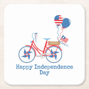 Red White and Blue 4. Juli Whimsical Bicycle Rechteckiger Pappuntersetzer