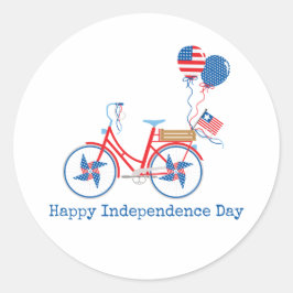 Red White and Blue 4. Juli Whimsical Bicycle Runder Aufkleber