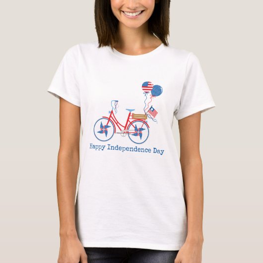 Red White and Blue 4. Juli Whimsical Bicycle T-Shirt (Vorderseite)