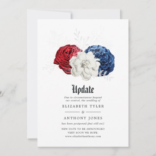 Red White and Blue American Wedding Update Einladung (Vorderseite)