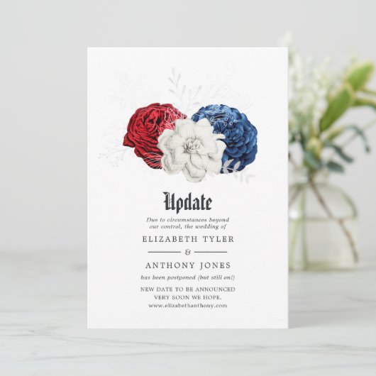Red White and Blue American Wedding Update Einladung (Stehend Vorderseite)