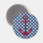 Red White and Blue Anchor auf Polka Dots Magnet (Vorderseite/Rückseite)