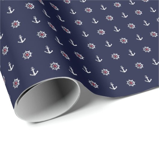 Red White and Blue Anchor Pattern Geschenkpapier (Rolleneckpunkt)