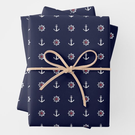 Red White and Blue Anchor Pattern Geschenkpapier Set (Beispiel)