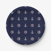 Red White and Blue Anchor Pattern Pappteller (Vorderseite)