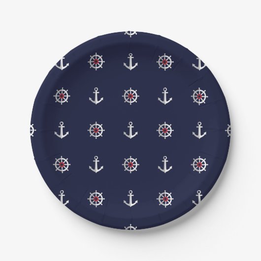 Red White and Blue Anchor Pattern Pappteller (Vorderseite)
