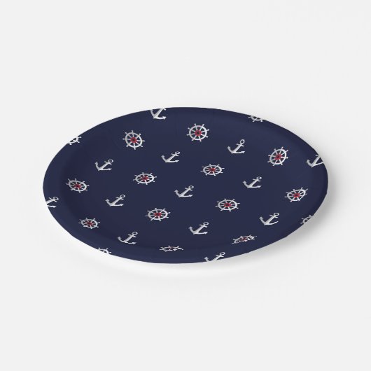 Red White and Blue Anchor Pattern Pappteller (Schrägansicht)