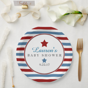 Red White and Blue Baby Dusche Pappteller