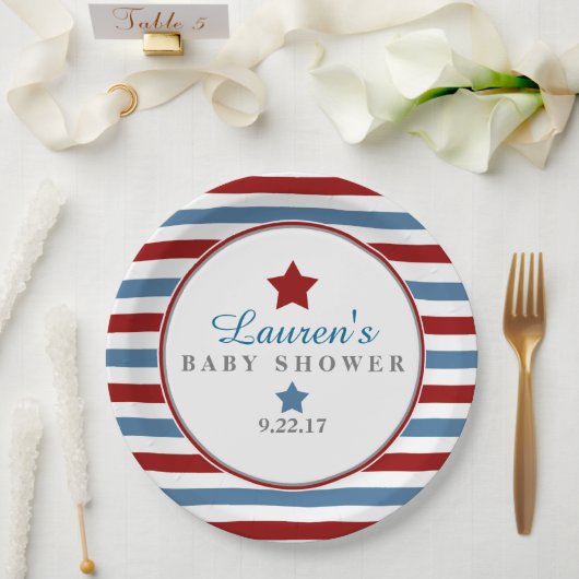 Red White and Blue Baby Dusche Pappteller (Hochzeit)