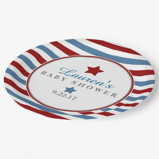 Red White and Blue Baby Dusche Pappteller (Schrägansicht)