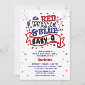 Red White and Blue Baby Q Boy GRILLEN Baby Shower Einladung (Vorderseite)