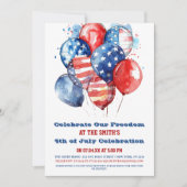 Red White and Blue Balloon 4. Juli Party Einladung (Vorderseite)