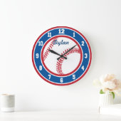 Red White and Blue Baseball Clock Große Wanduhr (Zuhause)
