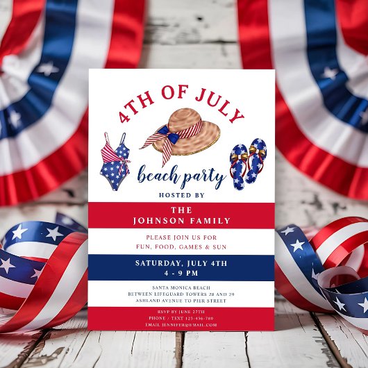 Red White and Blue Beach Party 4. Juli Einladung