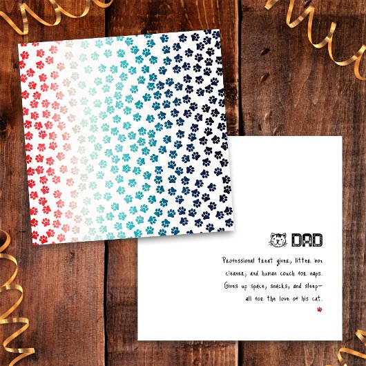 Red White and Blue Black Cat Paws Funny Cat Vater Karte