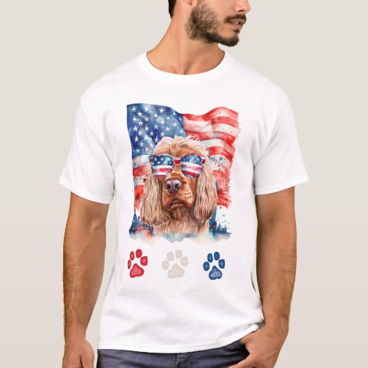 Red White and Blue Cocker Spaniel Hund 4. Juli T-Shirt (Vorderseite)