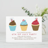 Red White and Blue Cupcakes 4. Juli Party Einladung (Stehend Vorderseite)