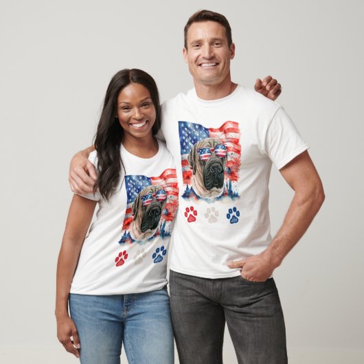 Red White and Blue English Mastiff Dog 4. Juli T-Shirt (Unisex)