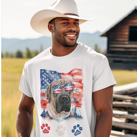 Red White and Blue English Mastiff Dog 4. Juli T-Shirt